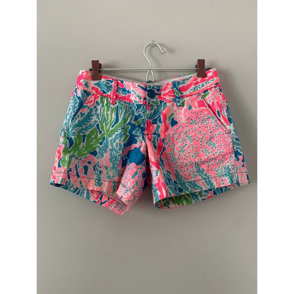 Lilly Pulitzer Callahan Lets Cha Cha Pink Green Blue Shorts Size 0 - Picture 1 of 4